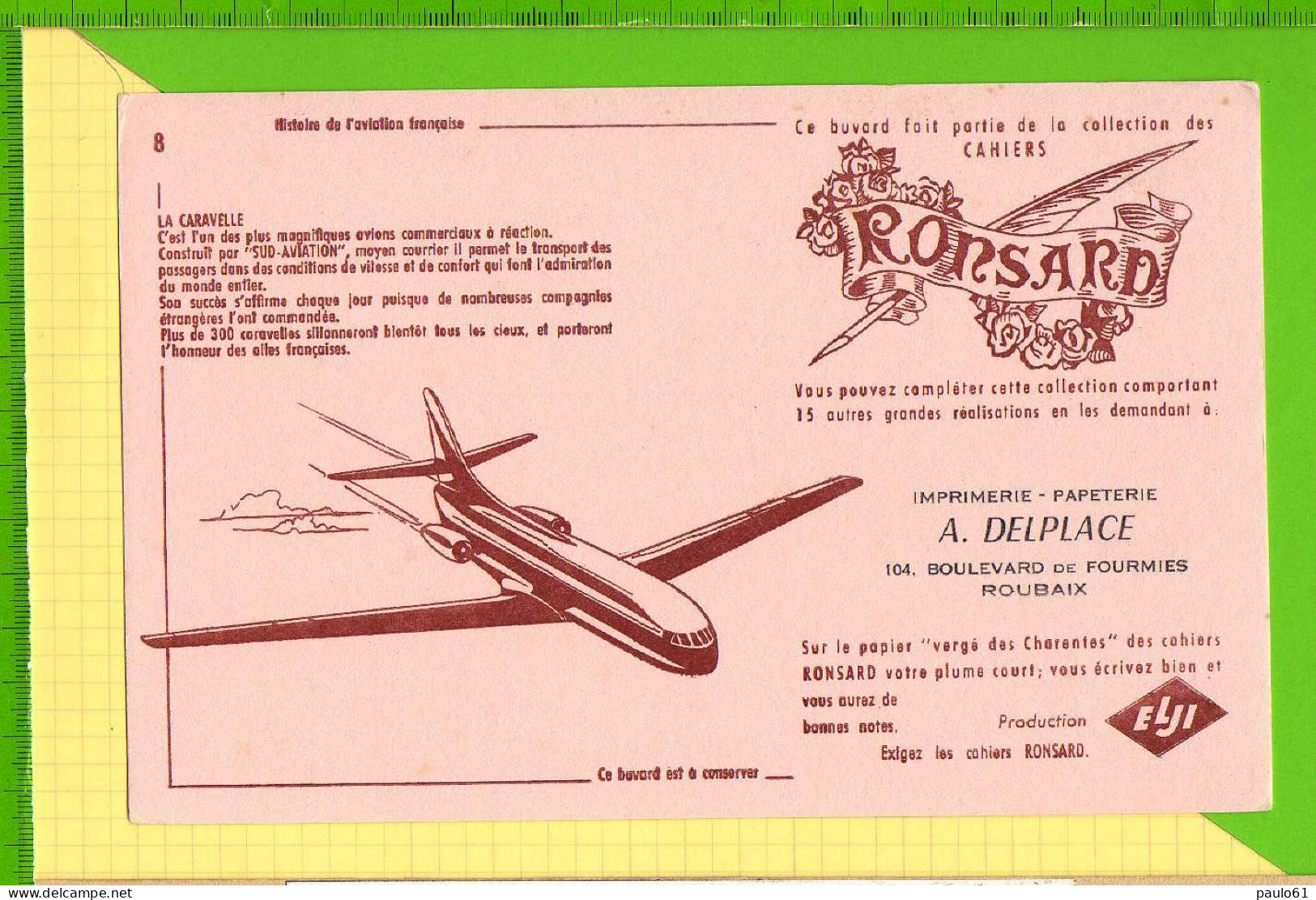 Buvard & Blotter Paper : RONSARD Avion La CARAVELLE N° 8 - Papeterie