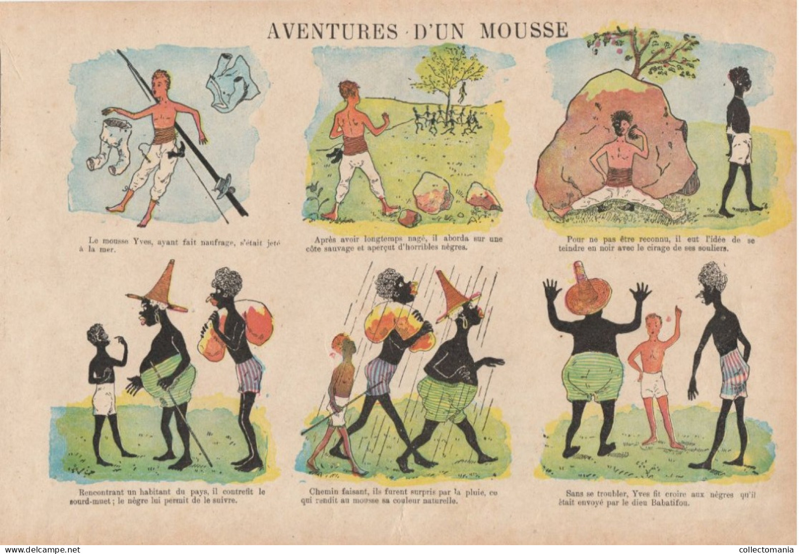 1 Sheet Of Old Comic Story   Black People  Aventures D'un Mousse Epinal Centprent  Lithographie - Originele Tekeningen