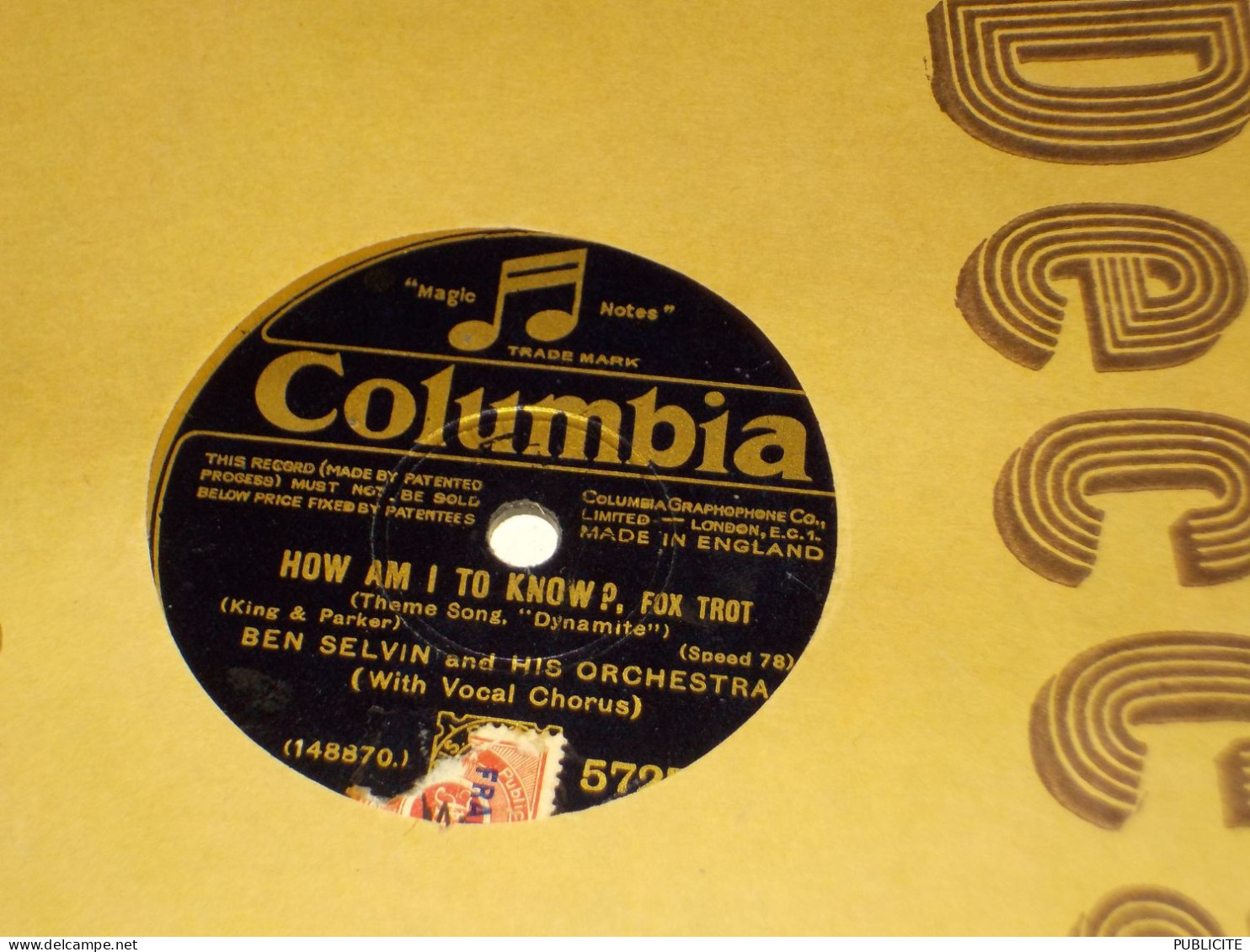 DISQUE 78 TOURS FOX TROT BEN SELVIN ET GUY LOMBARGO 1929 - 78 T - Disques Pour Gramophone