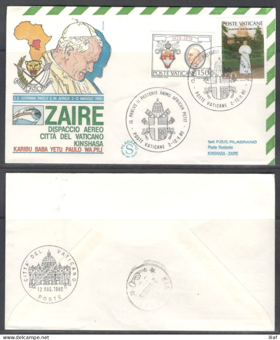 Vatican City.   The Visit Of Pope John Paul II To Africa, Kinshasa, Zaire.  Special Cancellation On Special Souvenir Cov - Storia Postale