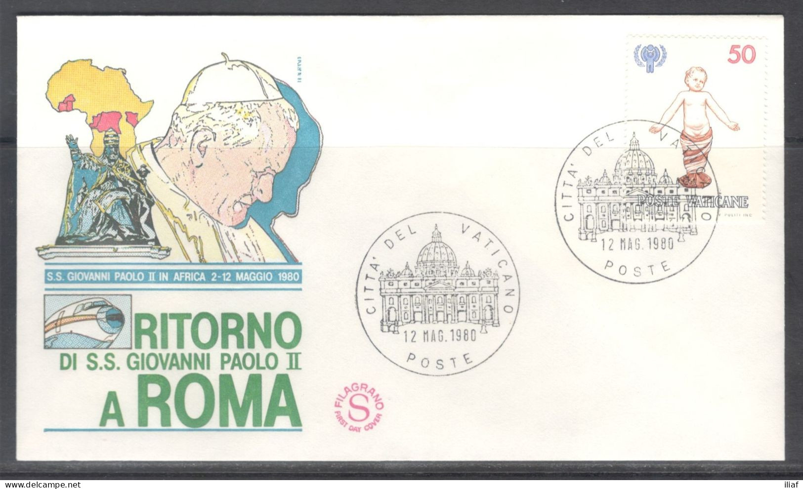 Vatican City.   The Visit Of Pope John Paul II To Africa. Return To Roma. Special Cancellation On Special Souvenir Cover - Brieven En Documenten