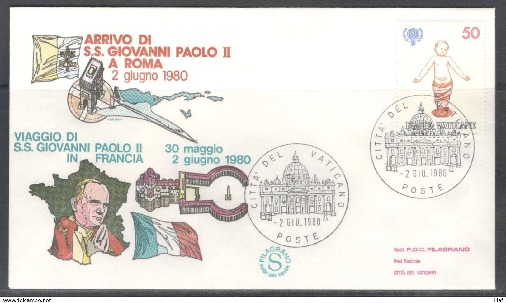 Vatican City.   The Visit Of Pope John Paul II To France. Return To Roma.  Special Cancellation On Special Souvenir Cove - Storia Postale