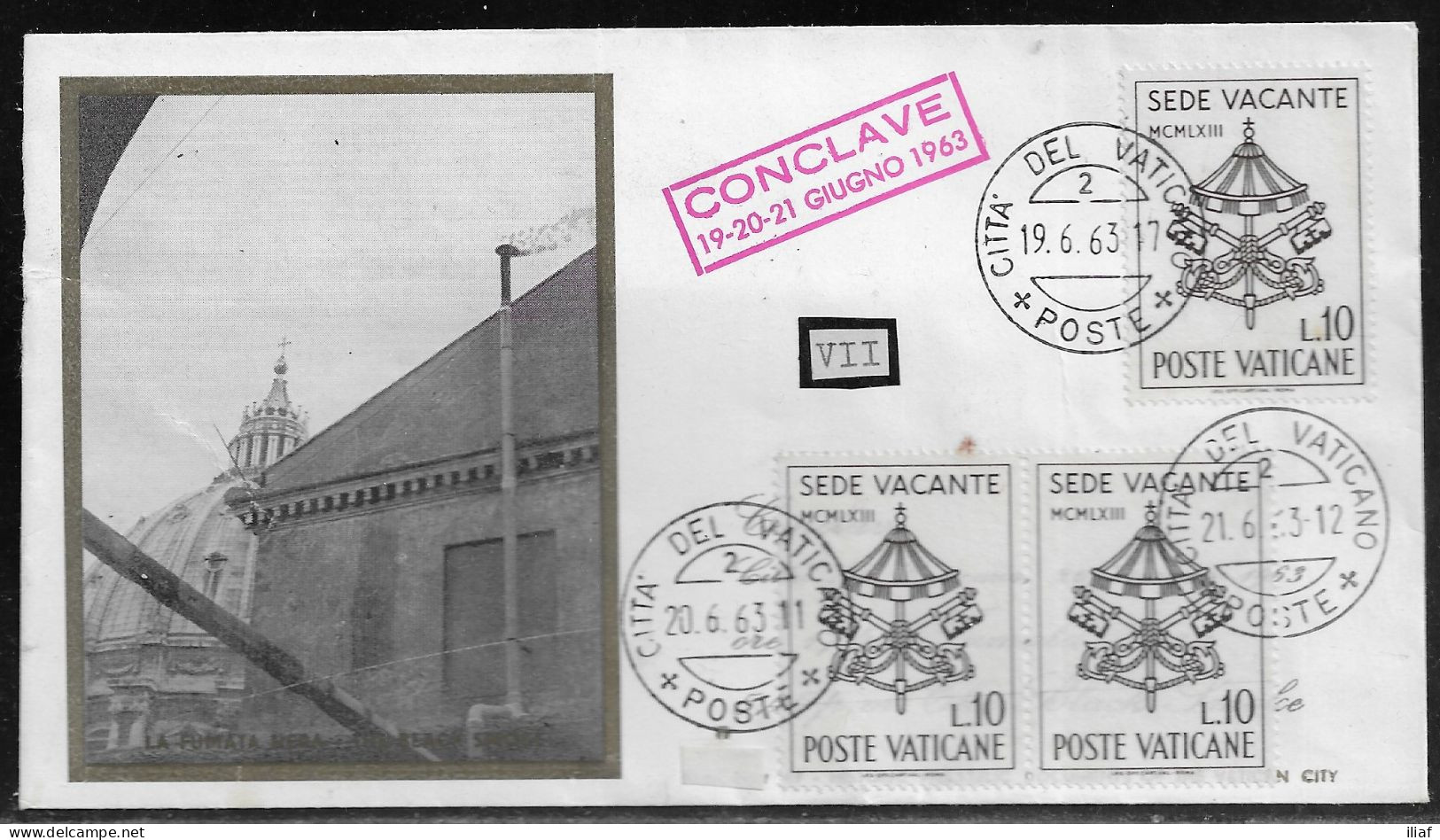 Vatican City.   Conclave June 19-20-21, 1963.  Circular Cancellations On Cachet Special Cover. - Storia Postale