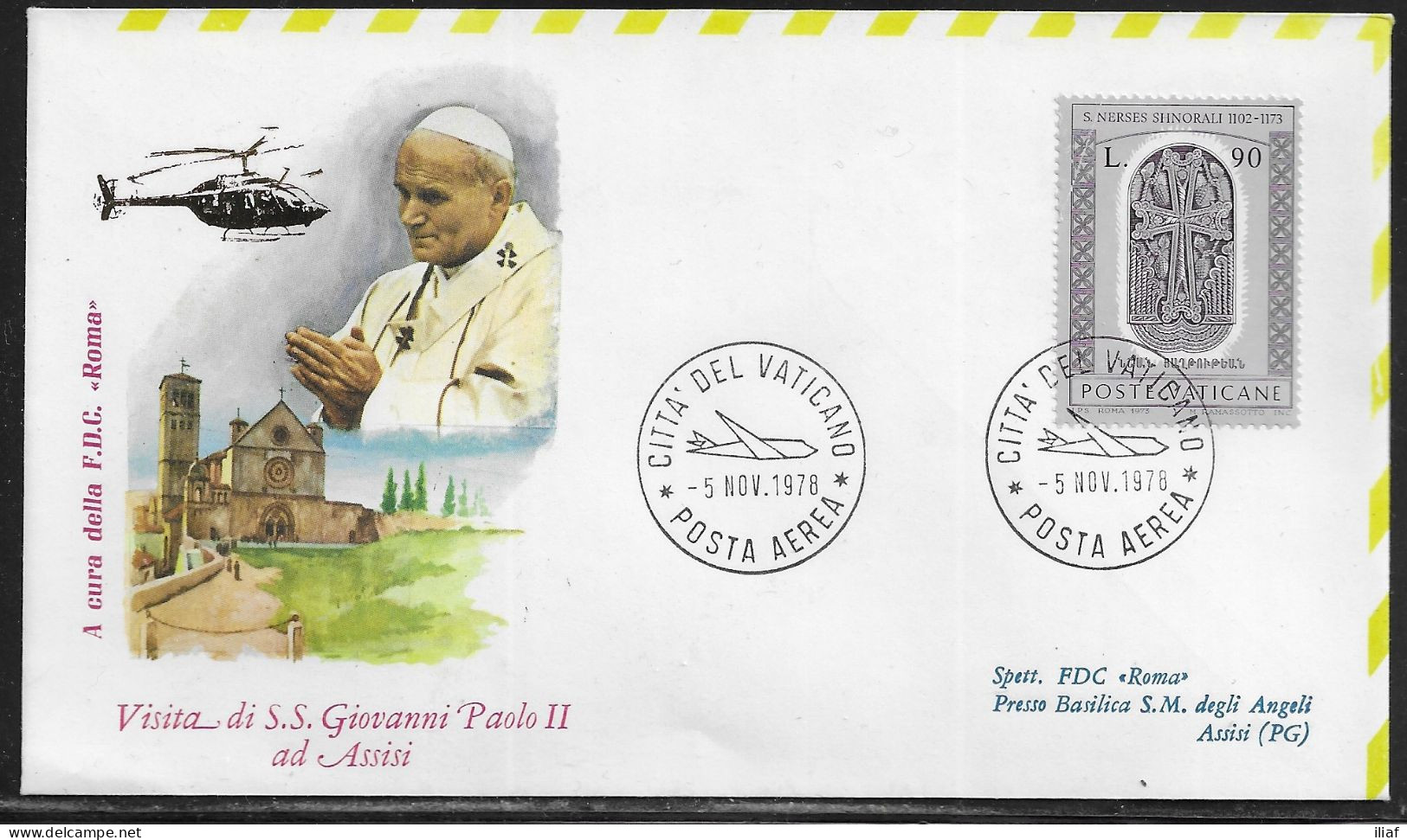 Vatican City.   Pastoral Visit Of Pope John Paul II To Assisi.  Special Cancellation On Special Souvenir Cover. - Cartas & Documentos