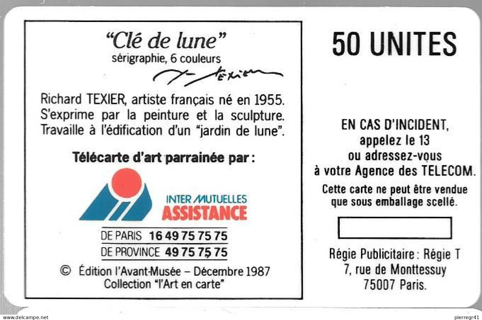 CARTE-PUBLIC-1987-F16A-BUL2-50U-CLE DE LUNE-Utilisé-TB E-LUXE - 1987