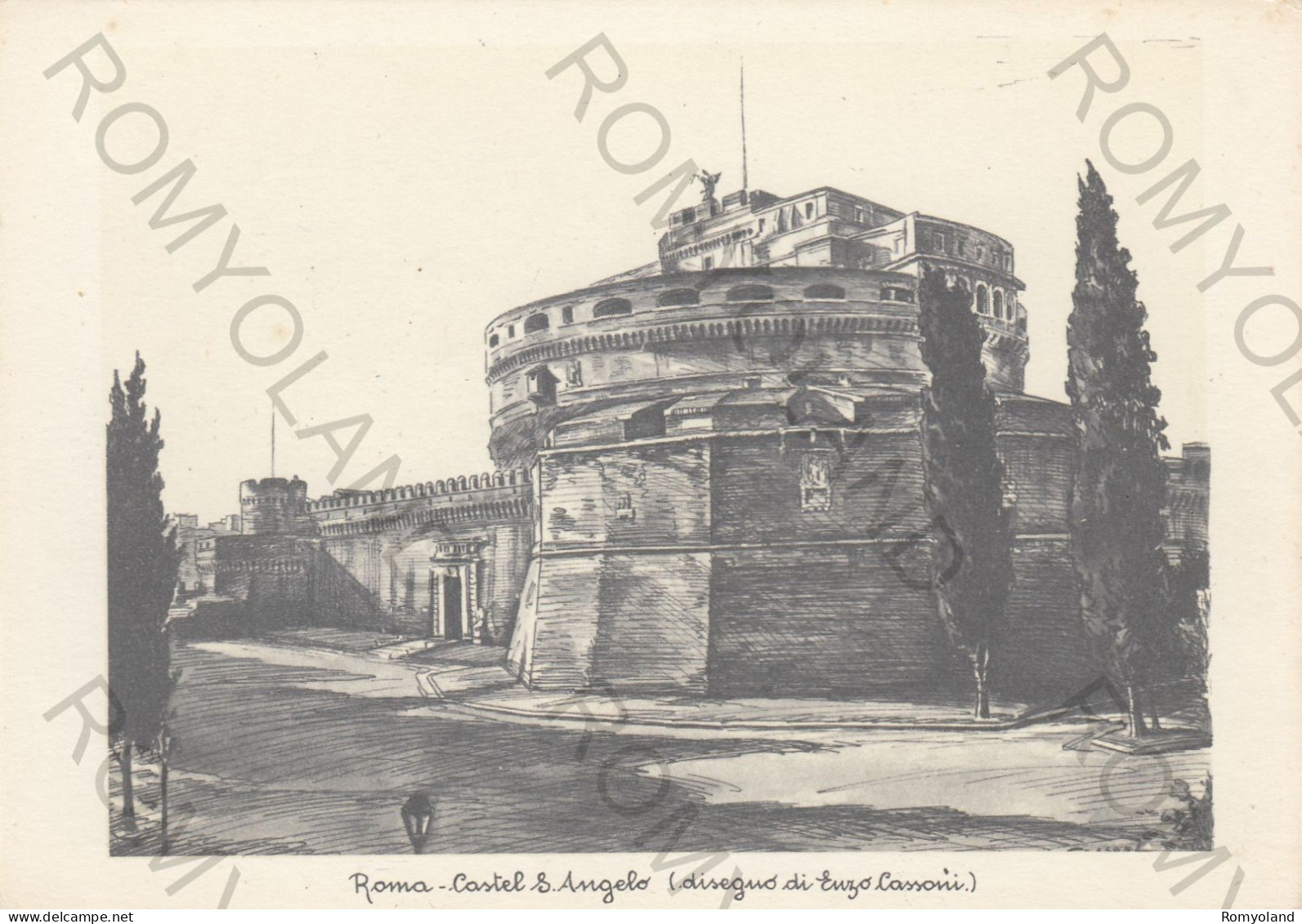 CARTOLINA  ROMA,LAZIO-CASTEL S.ANGELO (DISEGNO DI ENZO CASSONI)-STORIA,MEMORIA,CULTURA,BELLA ITALIA,NON VIAGGIATA - Castel Sant'Angelo