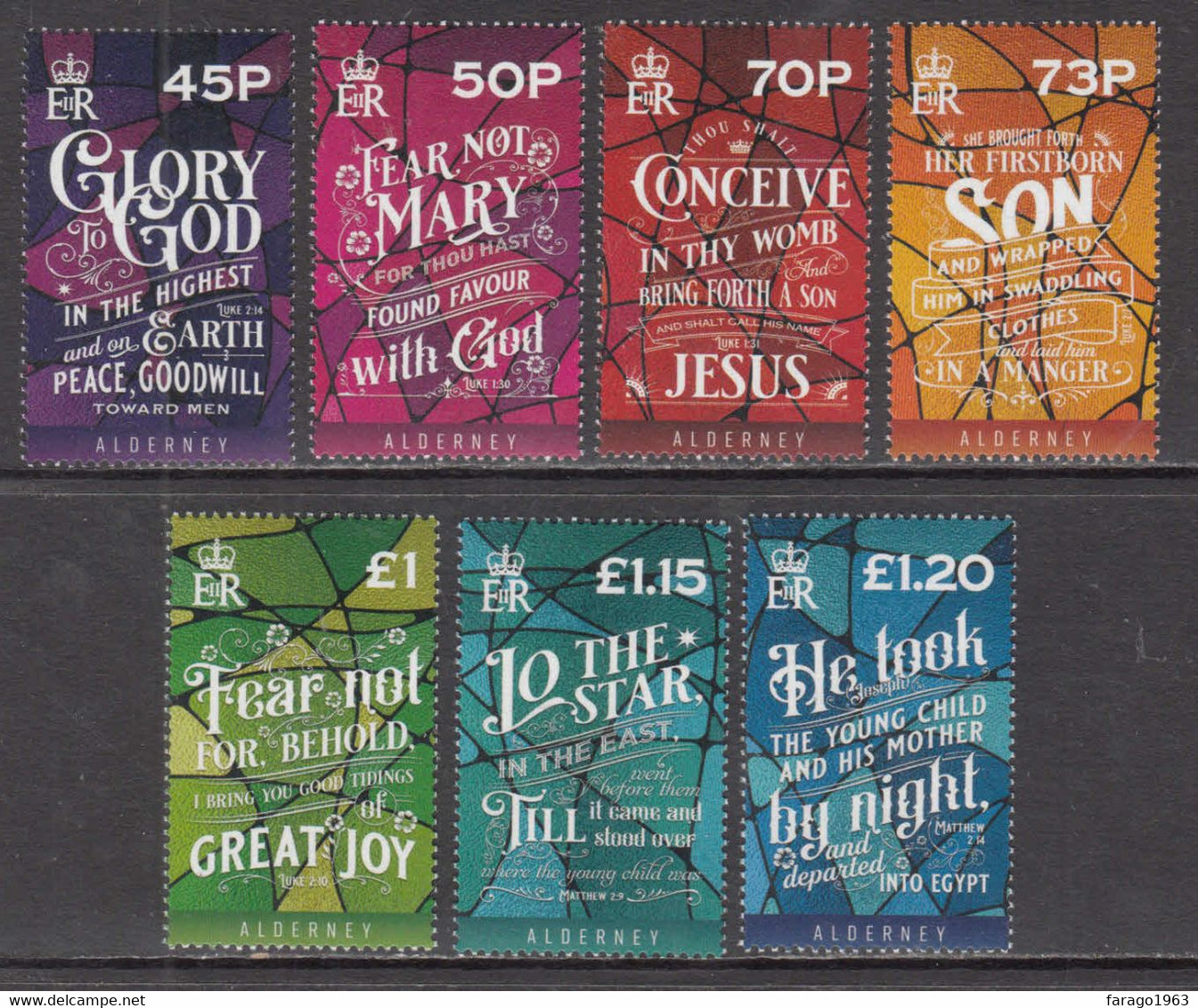 2021 Alderney Christmas Noel Navidad Bible Complete Set Of 7 MNH @ BELOW FACE VALUE - Alderney