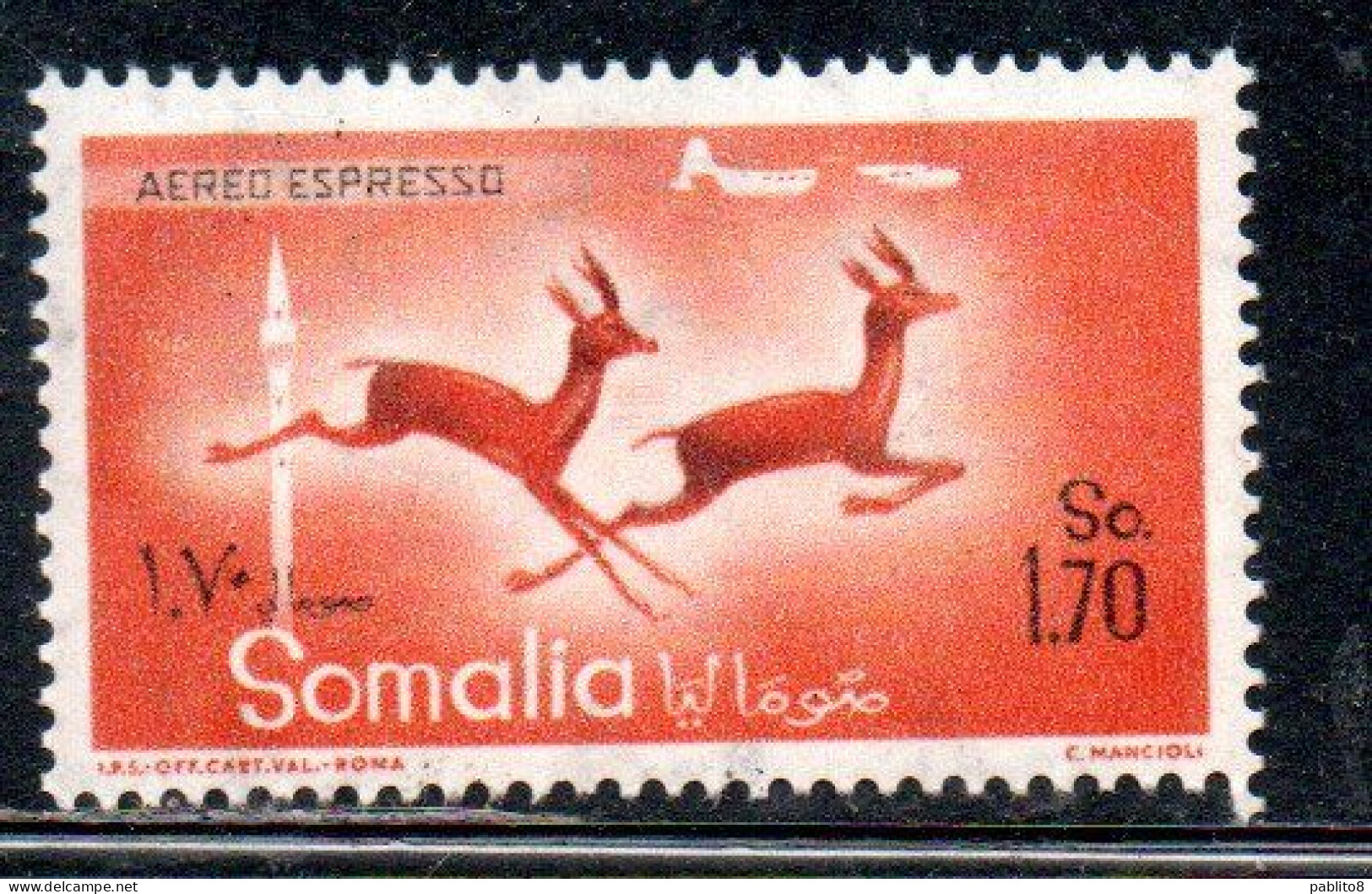 SOMALIA AFIS 1958 POSTA AEREA ESPRESSO AIR MAIL SPECIAL DELIVERY FAUNA ANIMALI ANIMAL ANTILOPI D'ACQUA SOMALI 1,70s MNH - Somalië (AFIS)