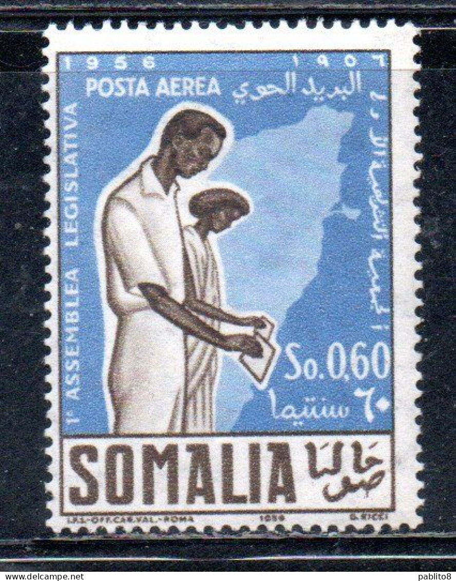 SOMALIA AFIS 1956 POSTA AEREA AIR MAIL PRIMA 1a ASSEMBLEA LEGISLATIVA SOMALA CENT. 60c MNH - Somalië (AFIS)