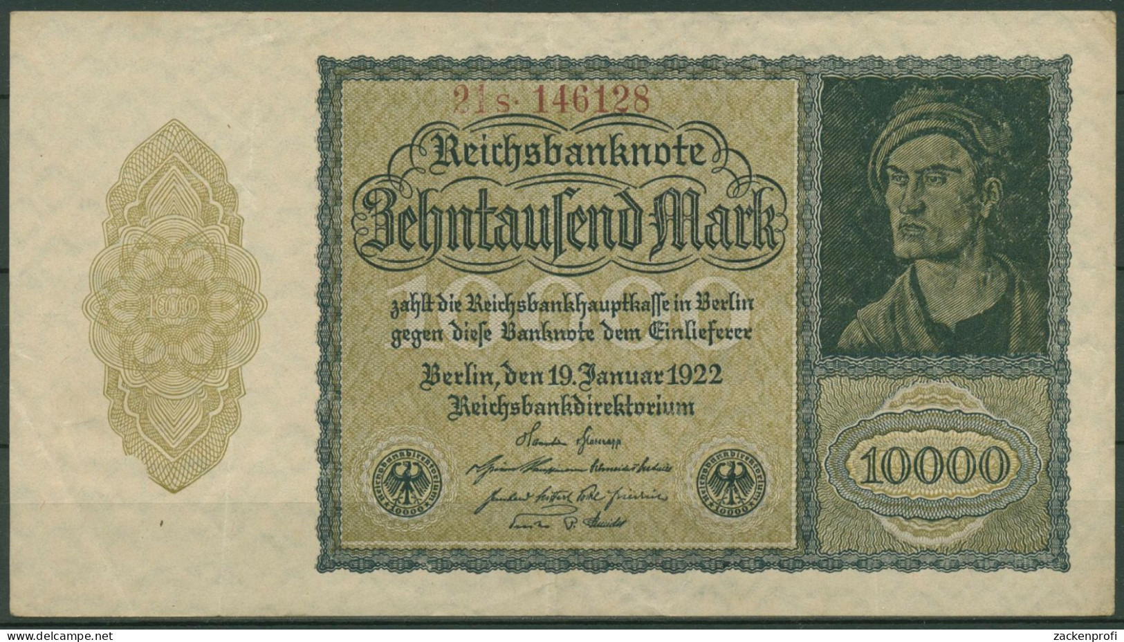 Dt. Reich 10000 Mark 1922, DEU-78c FZ S, Gebraucht (K1450) - 10000 Mark
