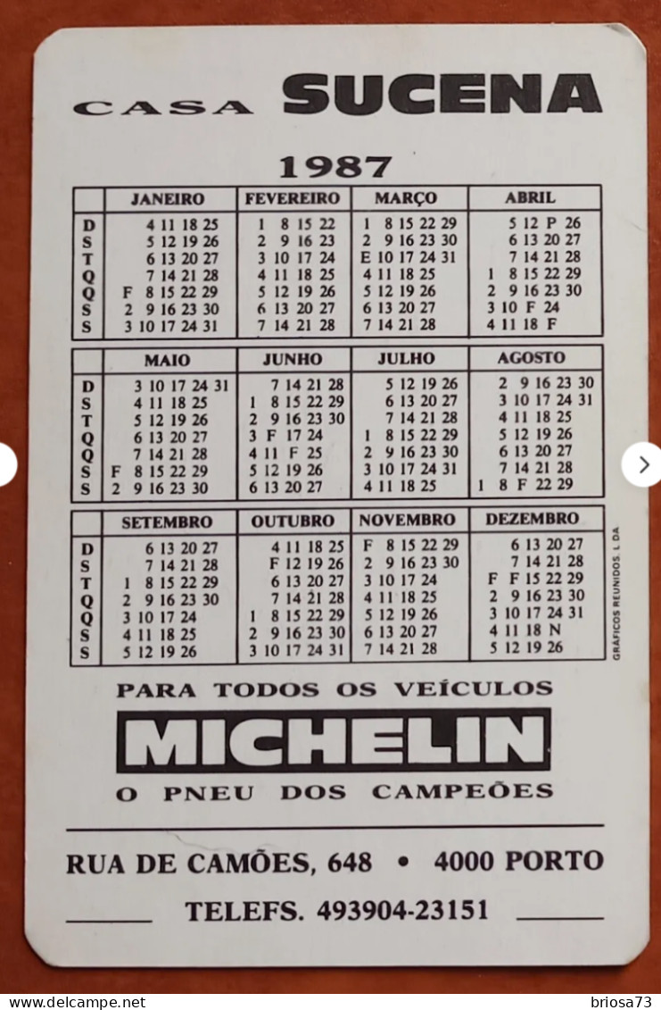 CALENDRIER DE POCHE.  MICHELIN   Portugal  1987 - Petit Format : 1981-90