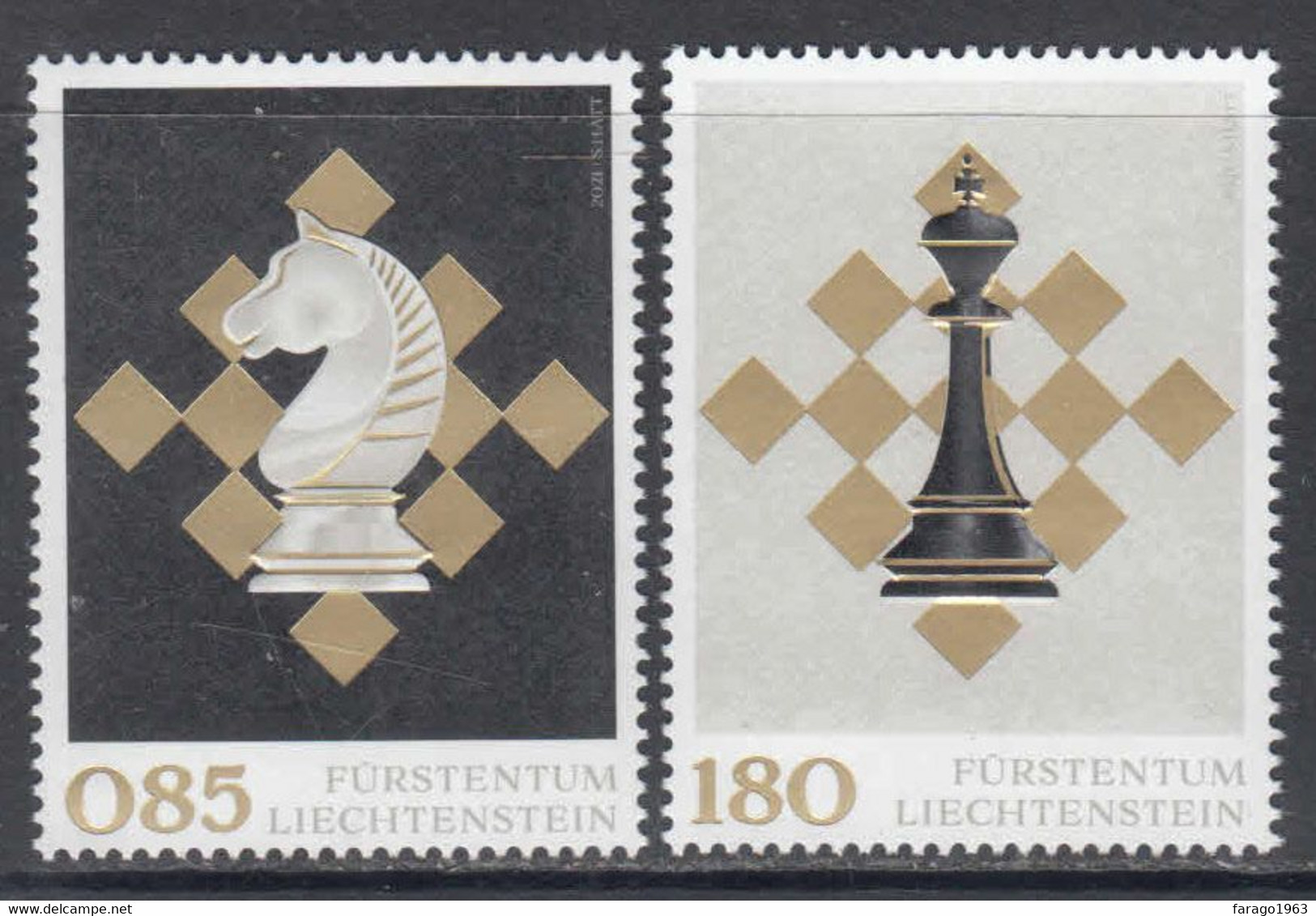 2021 Liechtenstein Chess Echecs Embossed GOLD  Complete Set Of 2 MNH @  BELOW FACE VALUE - Unused Stamps