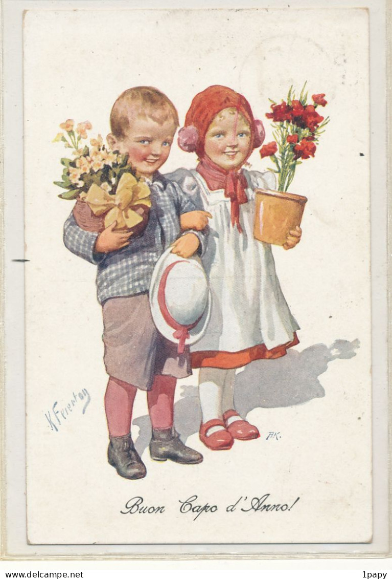 Illustrateur  - Feiertag Karl   Enfants Avec Fleurs  Bueno Capo D'Anno! - Feiertag, Karl