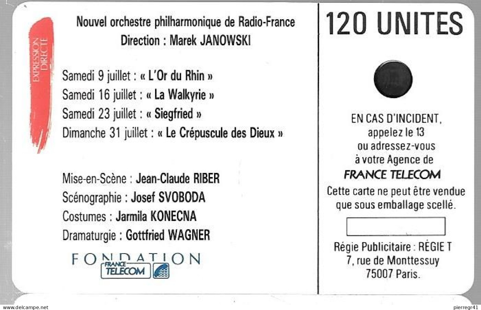 CARTE-PUBLIC-F24-120U-SC3-1988-WAGNER-V°N°6Pe 102784-Utilisé--TBE/LUXE - 1988