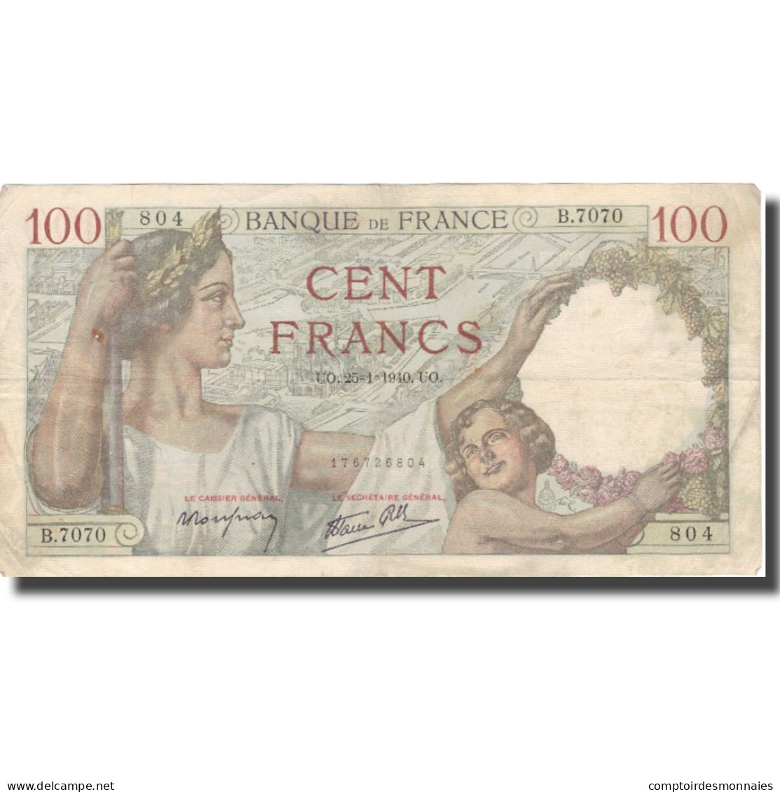 France, 100 Francs, 100 F 1939-1942 ''Sully'', 1940, 1940-01-25, TB - 100 F 1939-1942 ''Sully''