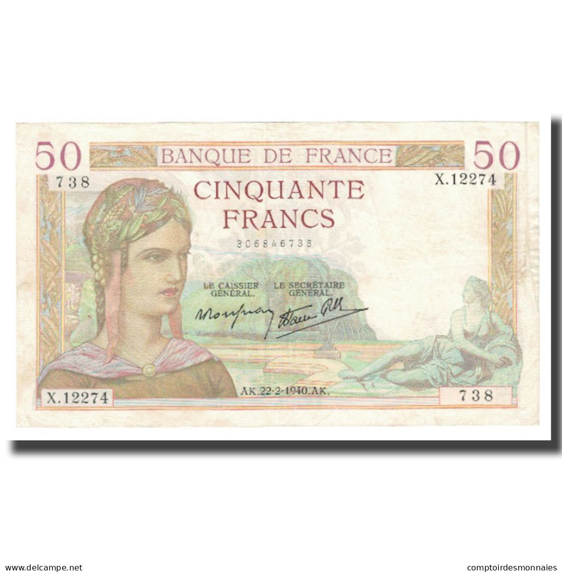 France, 50 Francs, Cérès, 1940, 1940-02-22, TTB, Fayette:18.39, KM:85b - 50 F 1934-1940 ''Cérès''