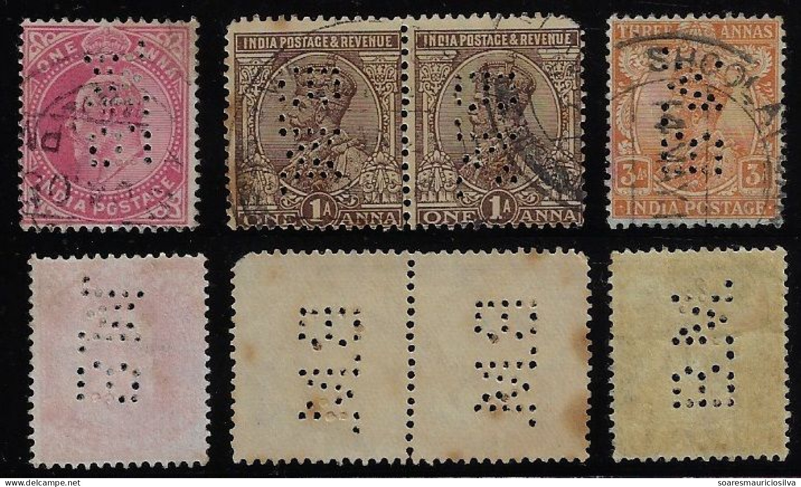 India 4 Stamp With Perfin B.M. By Bank Of Madras From Madras E Other Cities Lochung Perfore - Other & Unclassified