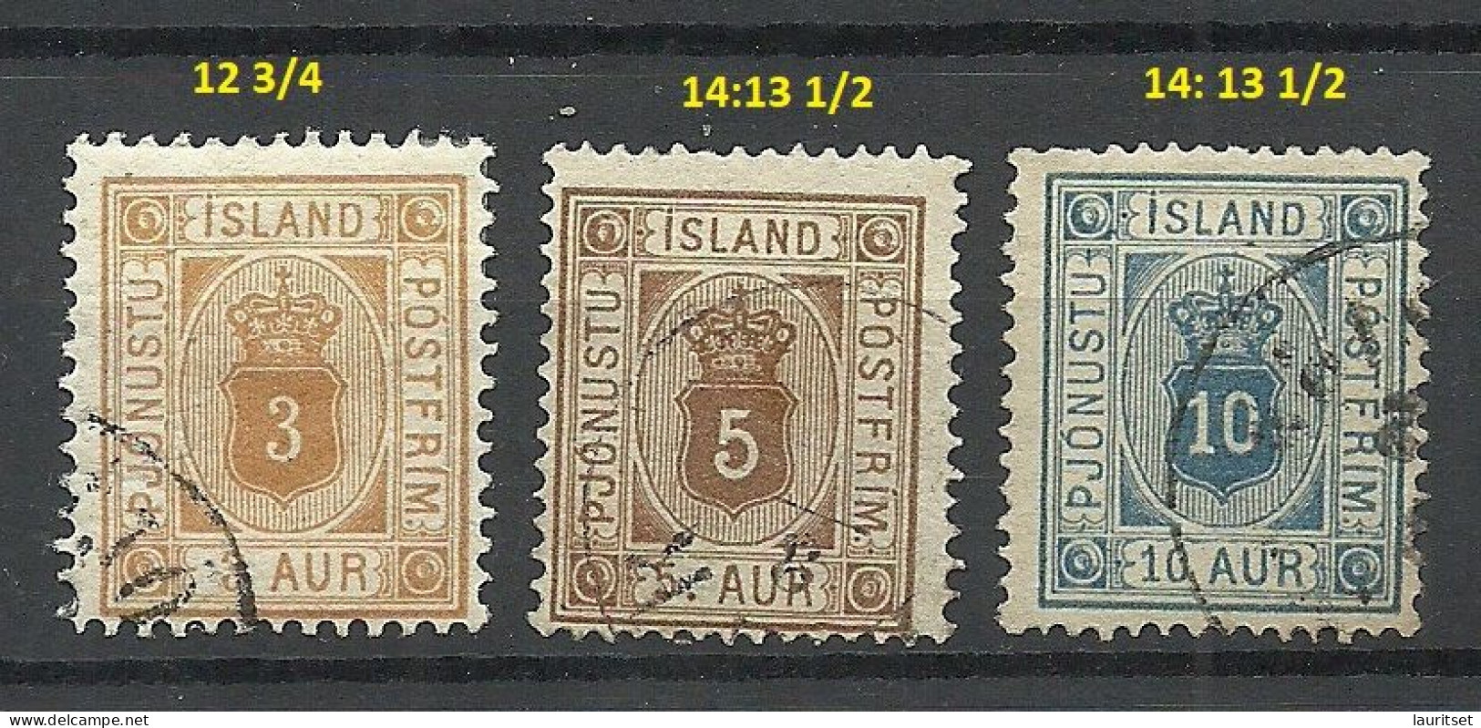 ISLAND 1876-1882 Michel 3 - 5 Dienstmarken O - Servizio