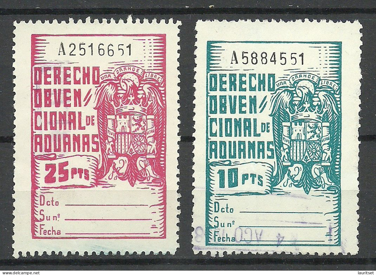 SPAIN Espana 1941 SELLOS FISCALES DERECHO OBVENCIONAL ADUANAS Fiscal Tax Steuermarken O - Fiscal-postal