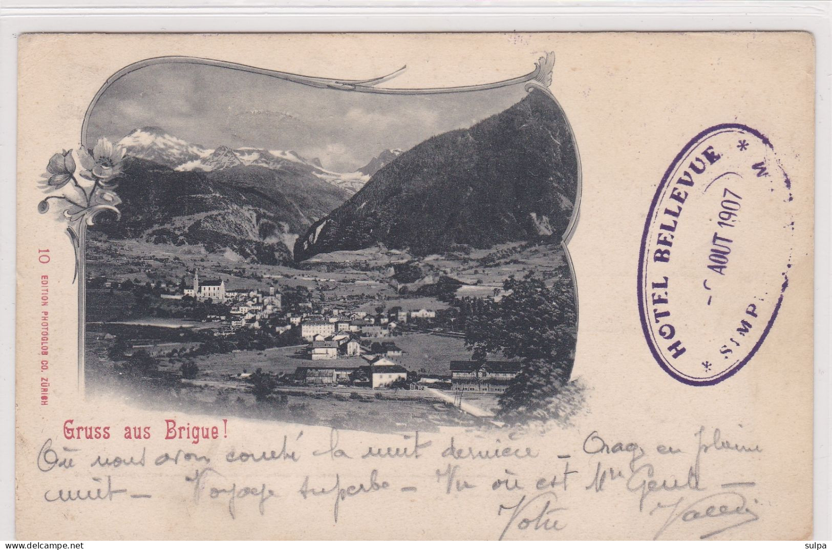 Gruss Aus Brigue HOTEL BELLEVUE, Simplon-Kulm 1907 - Brigue-Glis 