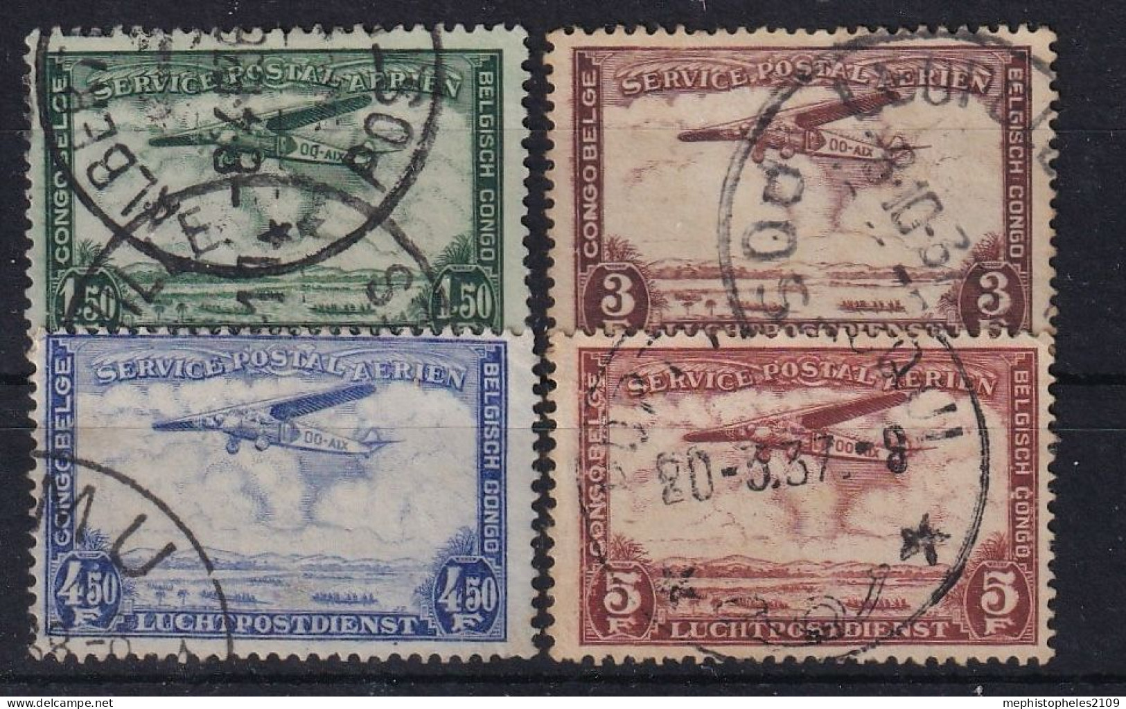 BELGISCH-CONGO 1934 - Canceled - YT 9, 10, 11, 12 - Poste Aérienne - Usati