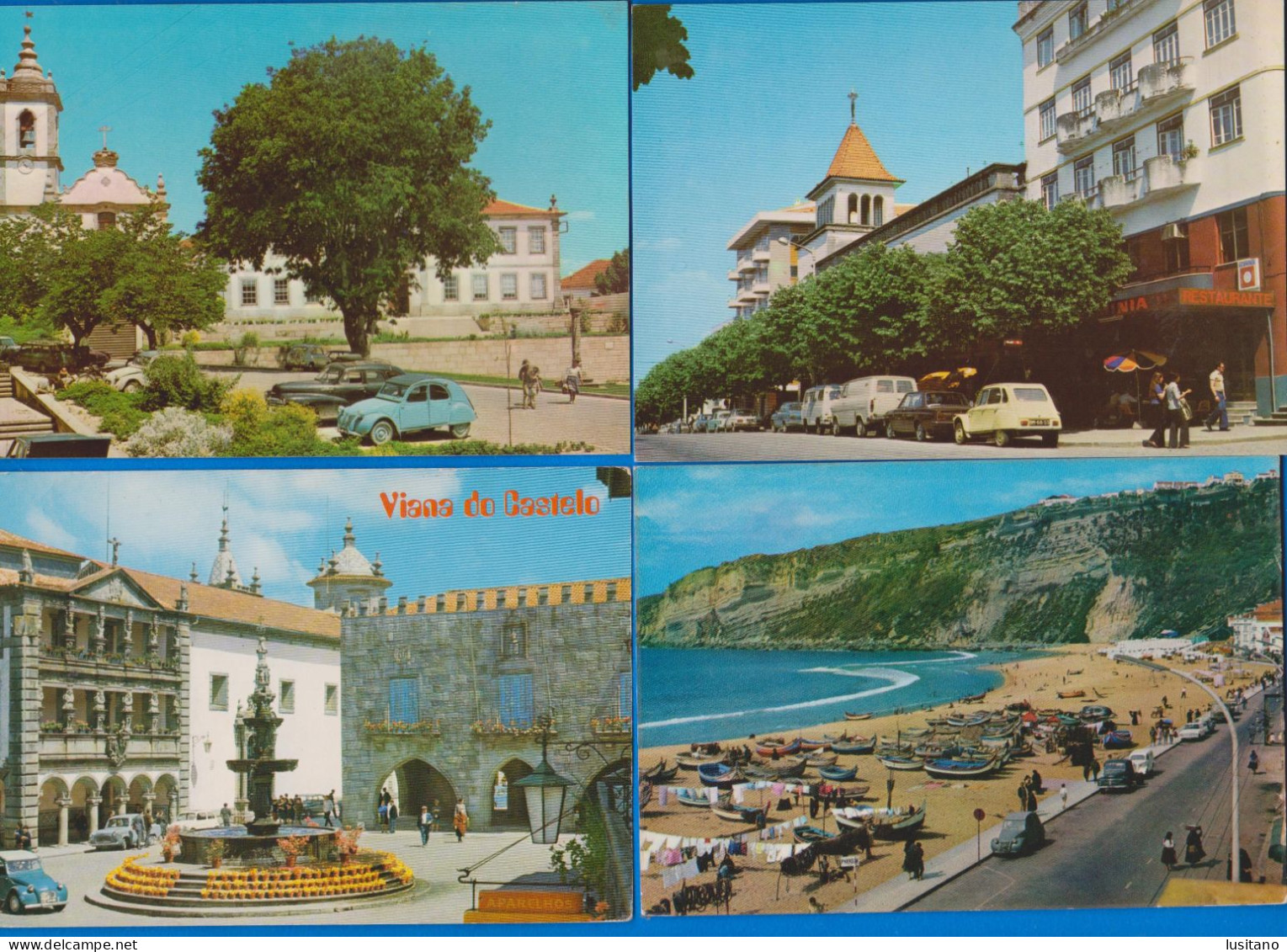 Set Of 4 Postcards, Citroen 2CV, Viana Do Castelo, Oliveira Do Hospital, Nazaré, Fundão - PORTUGAL - Verzamelingen & Kavels