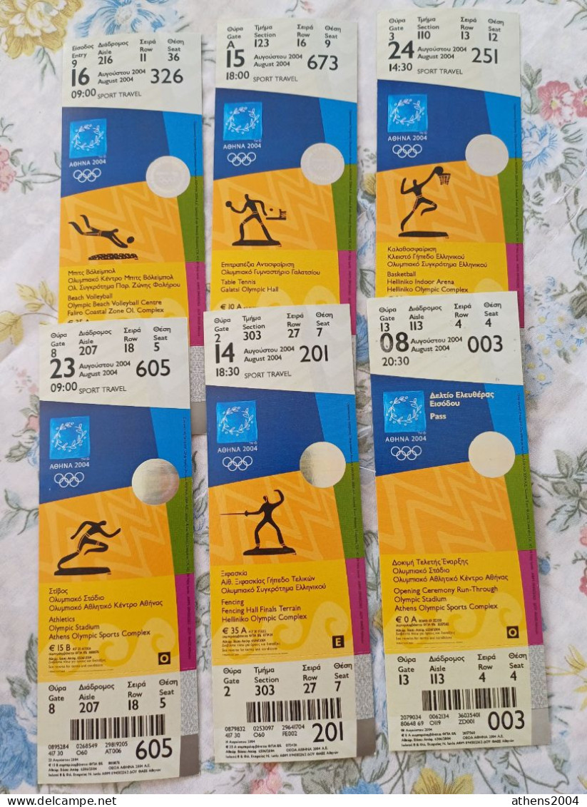 Athens 2004 Olympic Games - Set Of 6 Unused Tickets - Bekleidung, Souvenirs Und Sonstige