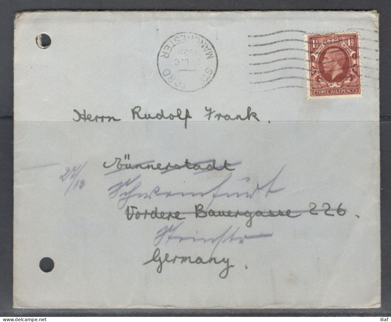 Great Britain - United Kingdom. Stamp Sc. 161  On Letter, Sent From Manchester On 2.12.1935 To Germany - Covers & Documents