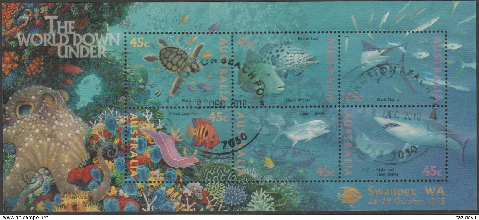 AUSTRALIA - USED 1995 $2.70 World Down Under Souvenir Sheet Overprinted SWANPEX - Usados