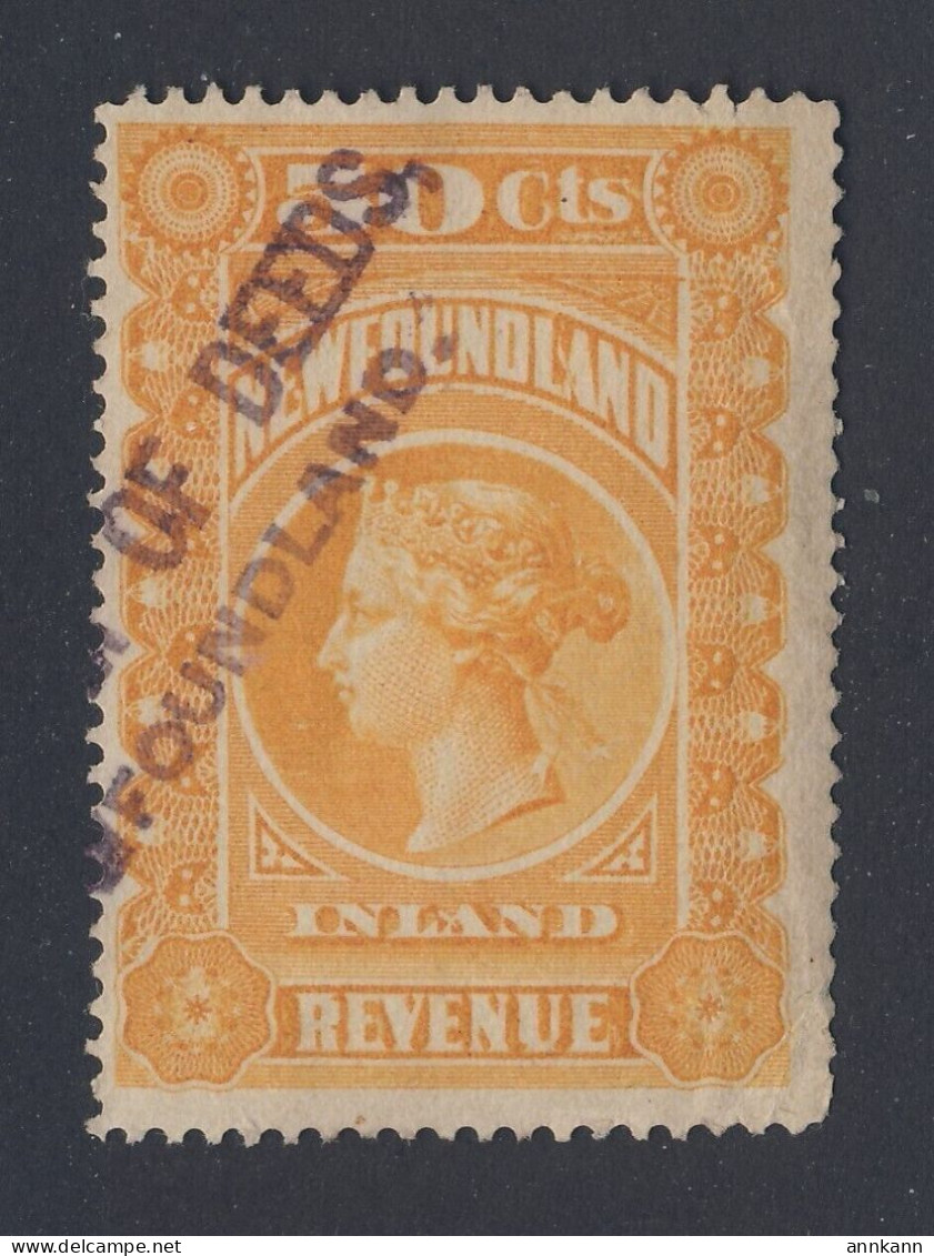 Newfoundland Victoria Revenue Stamp; #NFR4-50c Used Guide = $95.00 - Fiscaux