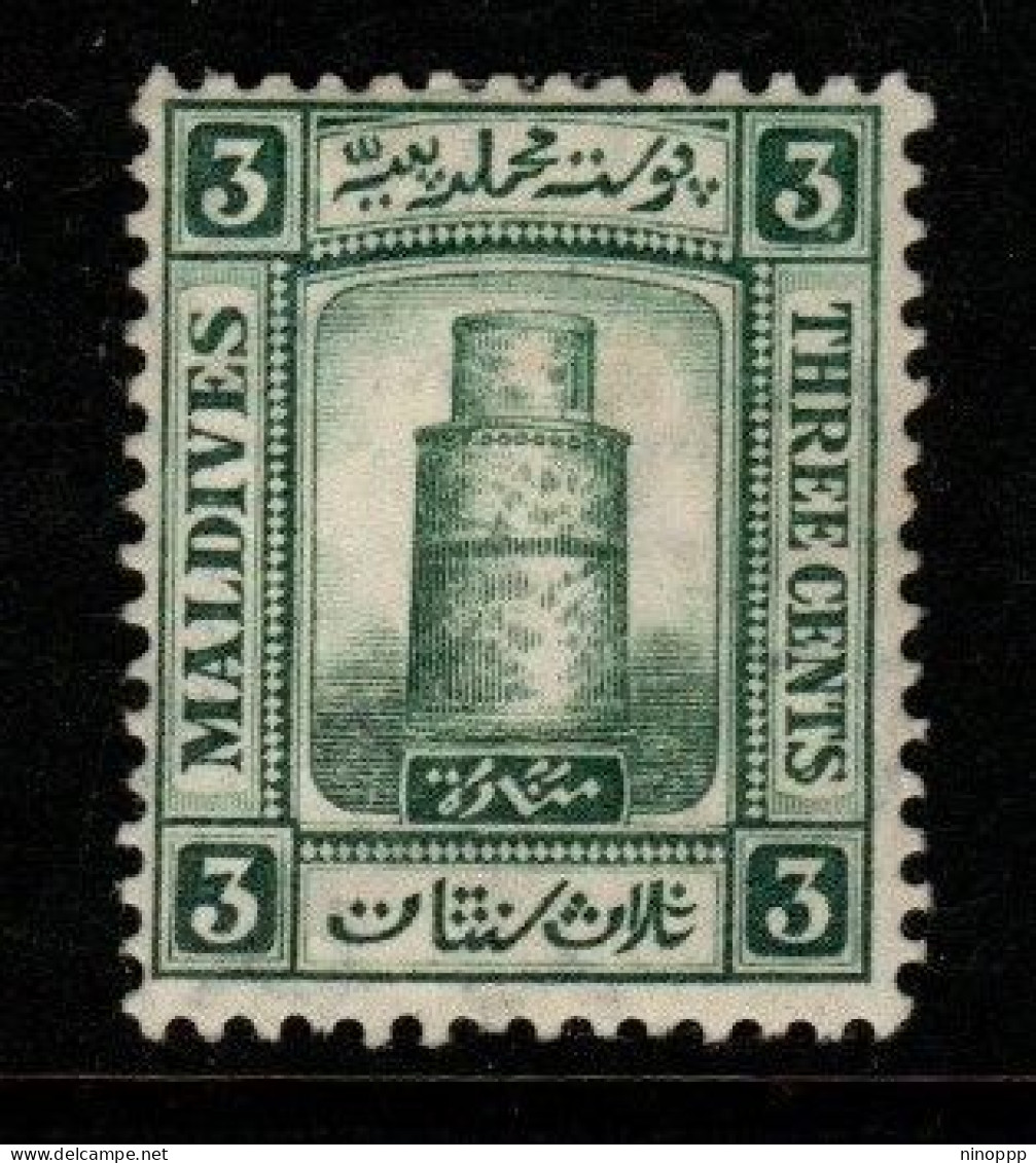 Maldives Cat 8 1909 Minirat Juma Mosque  3c Green, Mint Hinged - Maldive (...-1965)