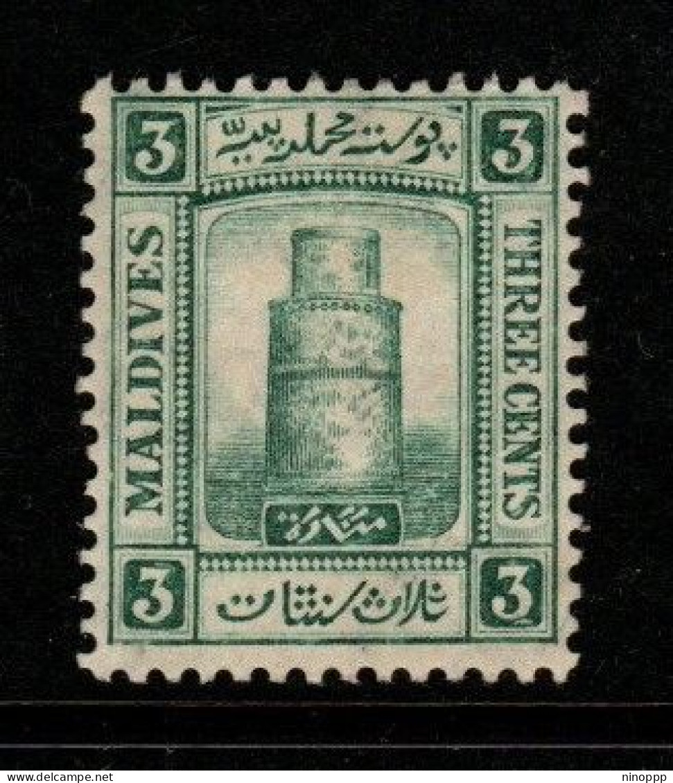 Maldives Cat 8 1909 Minirat Juma Mosque  3c Green, Mint Light Hinged - Maldives (...-1965)