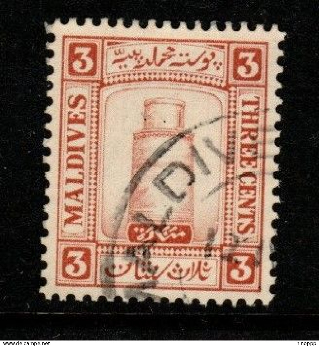 Maldives Cat 12 1933 Minirat Juma Mosque 3c Reddish Brown,used - Maldives (...-1965)