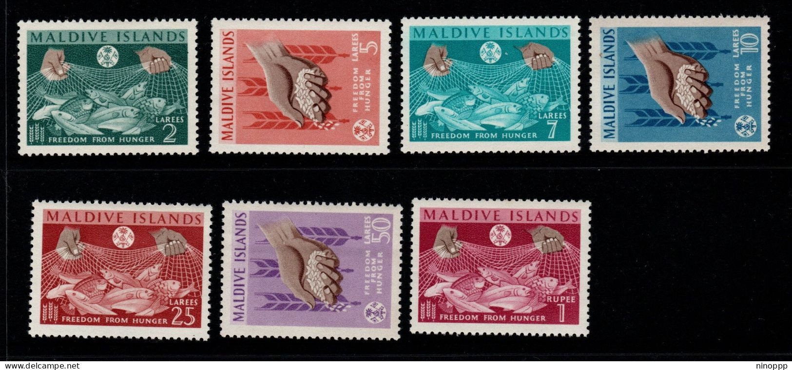 Maldives Cat 117-123 1963 Freedom From Hunger, Mint Hinged - Maldives (...-1965)