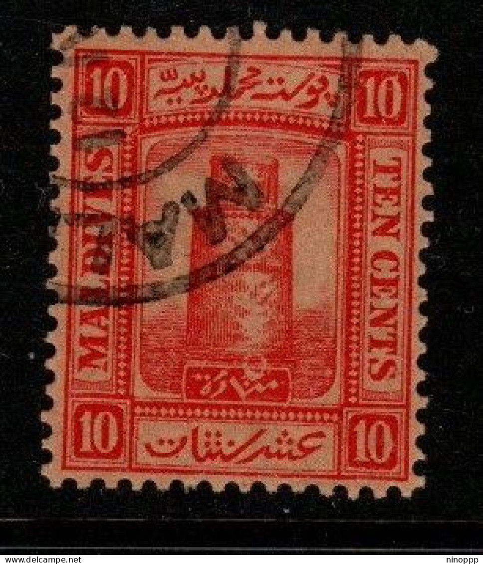 Maldives Cat 10 1909 Minirat Juma Mosque 10c Scarlet, Used - Maldives (...-1965)