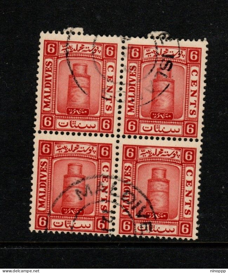 Maldives Cat 15 1933 Minirat Juma Mosque 6c Red,Block 4 Used - Maldive (...-1965)