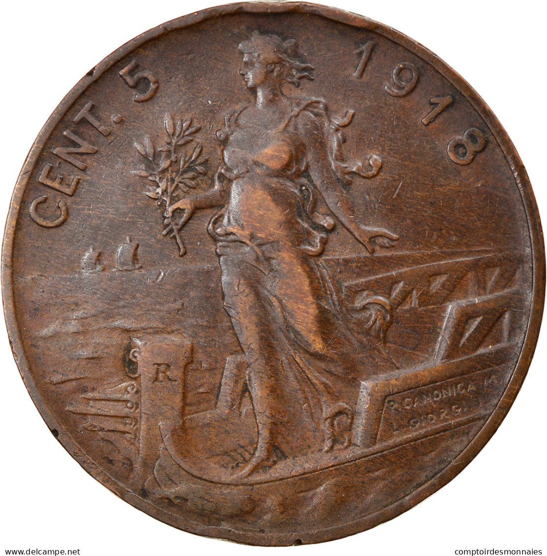 Monnaie, Italie, Vittorio Emanuele III, 5 Centesimi, 1918, Rome, TTB+, Bronze - 1900-1946 : Victor Emmanuel III & Umberto II