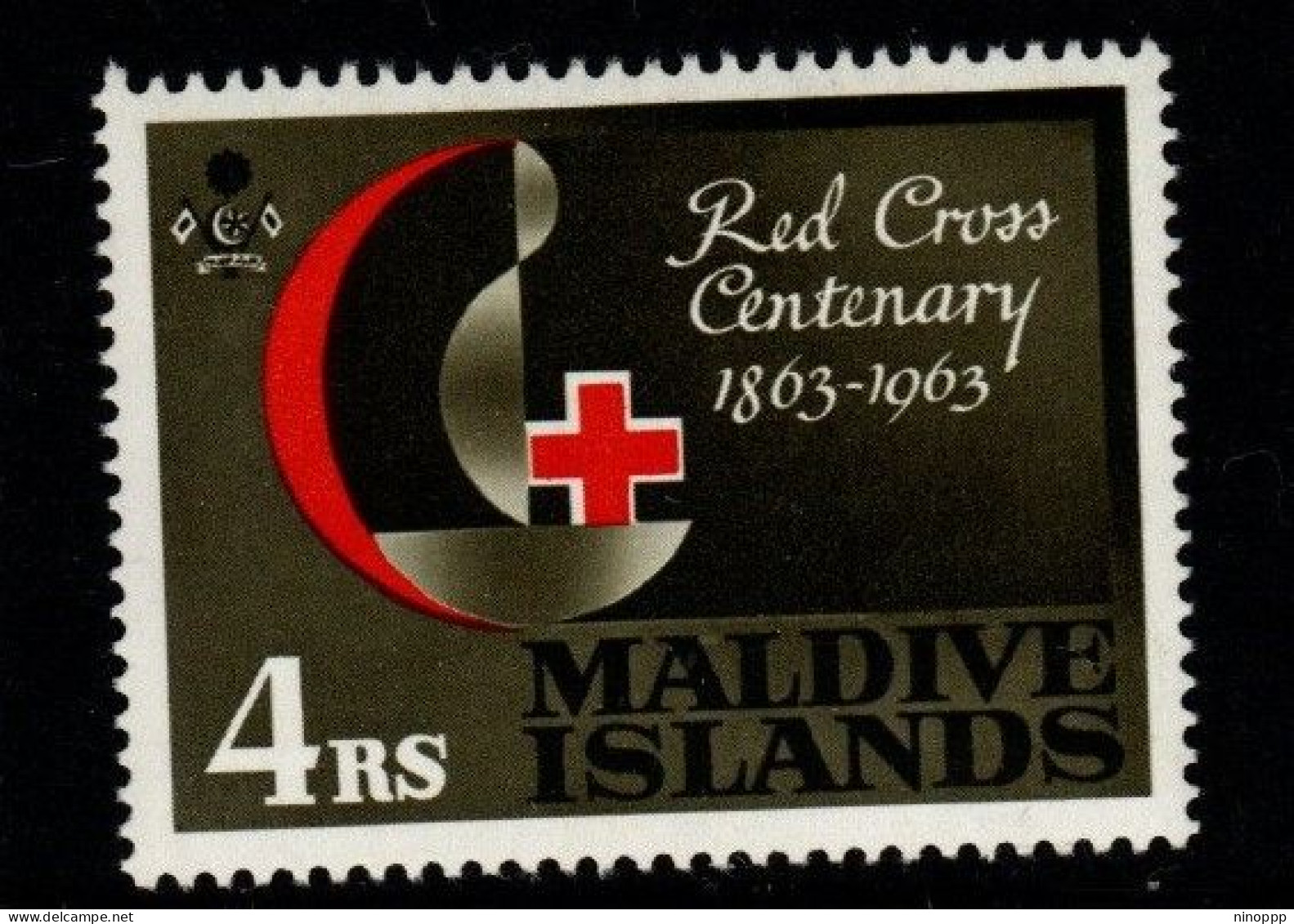 Maldives Cat 128 1963 100th Anniversary Red Cross 4R Brownish Olive Red, Mint Hinged - Maldives (...-1965)