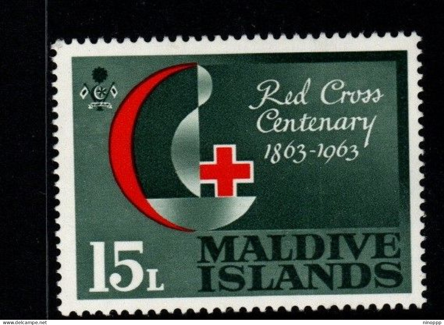 Maldives Cat 125 1963 100th Anniversary Red Cross 15L Blackish Green Red, Mint Hinged - Malediven (...-1965)