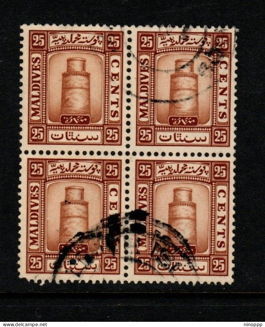 Maldives Cat 17 1933 Minirat Juma Mosque 25c Reddish Brown Block 4,used - Maldive (...-1965)