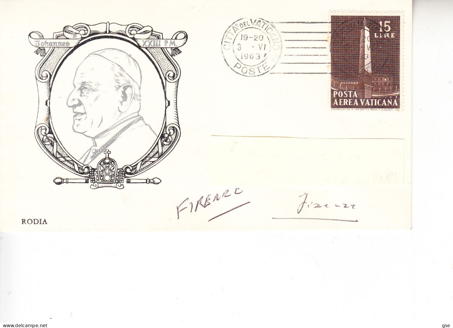 VATICANO 1963 - Lettera Per Firenze - Briefe U. Dokumente