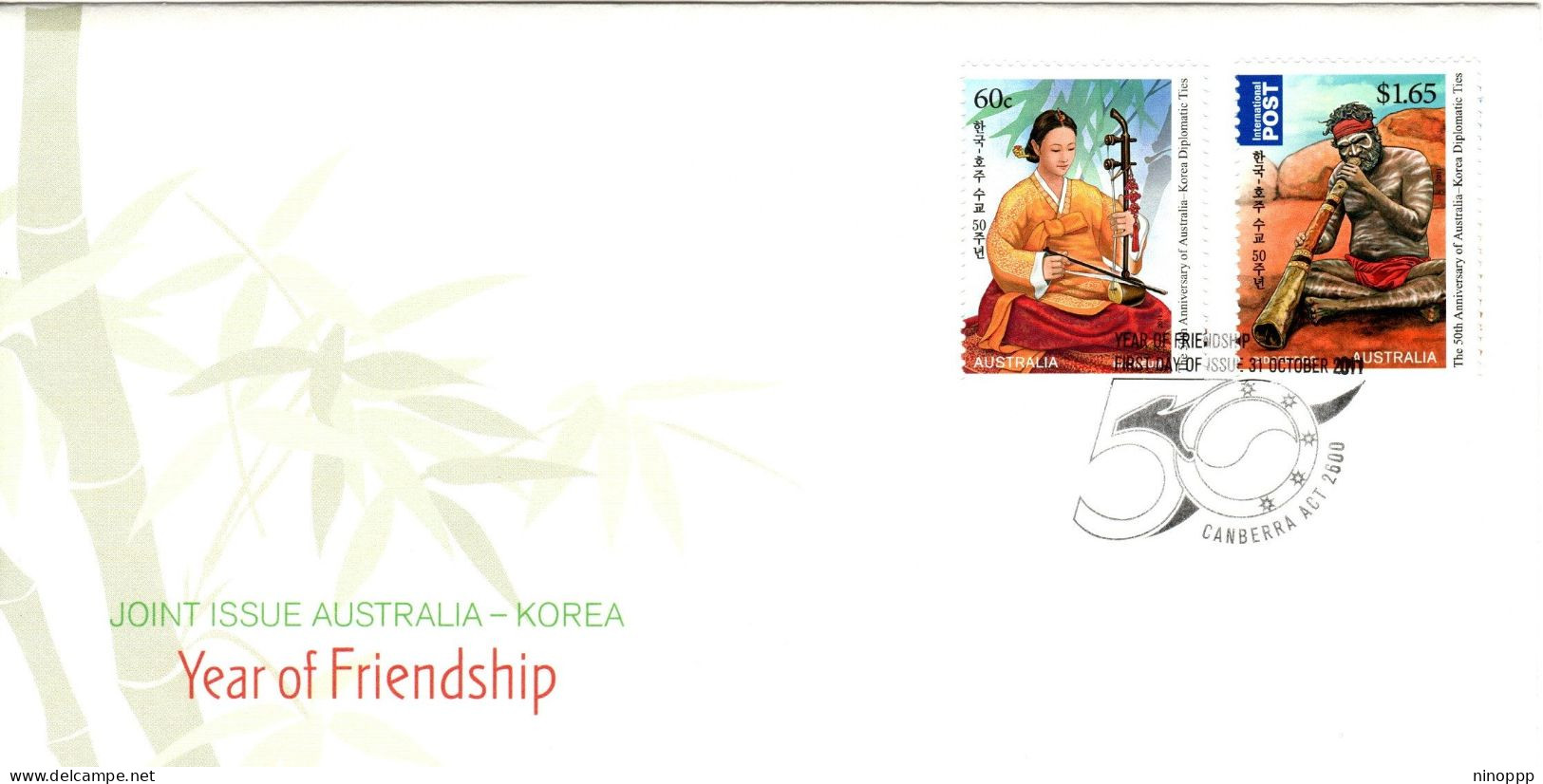 Australia 2011 Year Of Friendship, Joint Issue With Korea,FDI - Poststempel