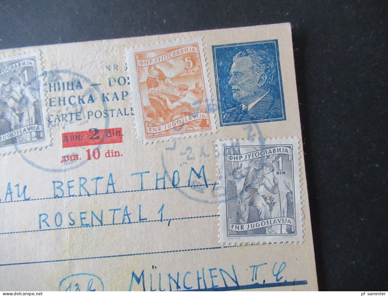 Jugoslawien 1952 Ganzsache P134 Portoerhöhung / Überdruck Mit 3x Zusatzfrankatur Nach München II Gesendet - Covers & Documents
