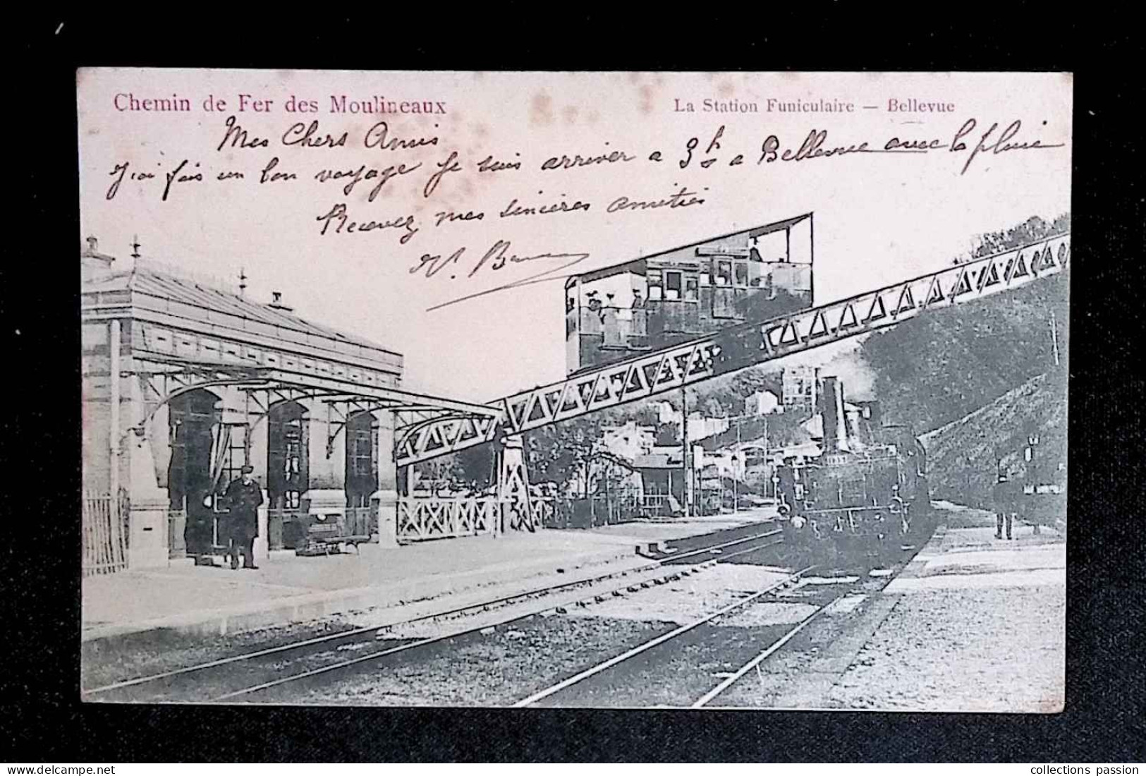 Cp, Chemin De Fer ,  Gare Avec Train, 92, Chemin De Fer Des Moulineaux, Voyagée 1904, Dos Simple, Ed. Trianon - Gares - Avec Trains