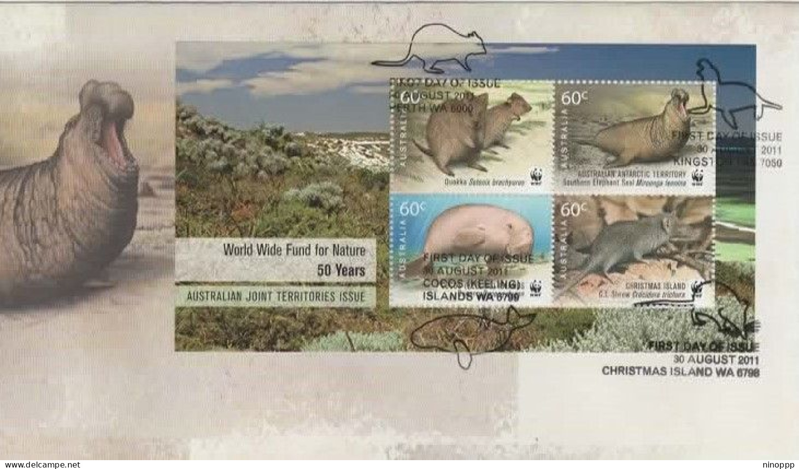 Australia 2011 WWF Joint Issue Souvenir Sheet, First Day Cover - Bolli E Annullamenti