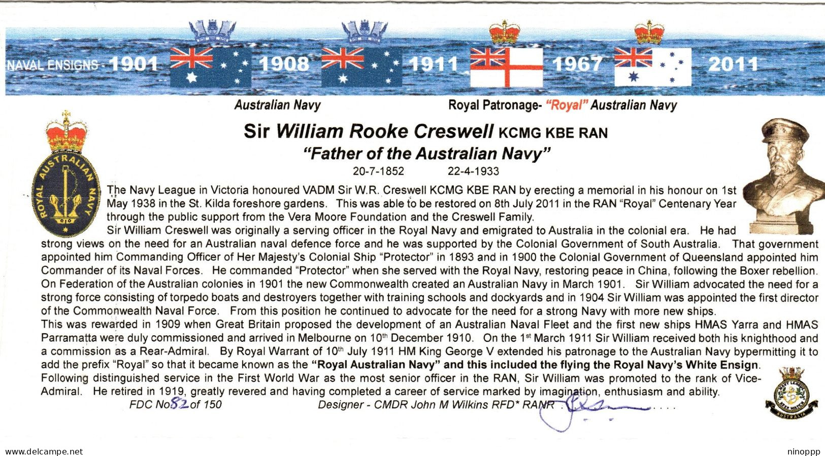 Australia 2011 Royal Australian Navy Centenary,souvenir Cover,  No 82 0f 150 - Marcofilie
