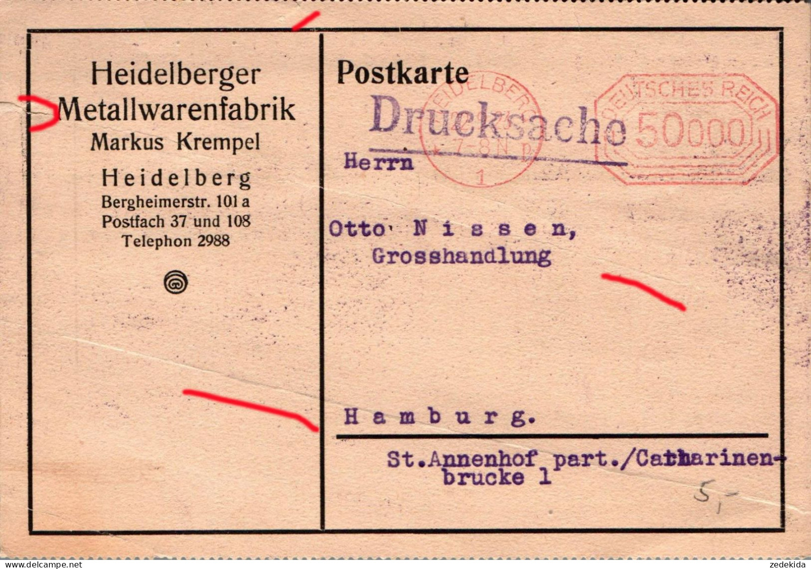 G9483 - Heidelberg Metallwarefabrik Markus Krempel - Firmenpost - Freistempel Freistempler - Frankeermachines