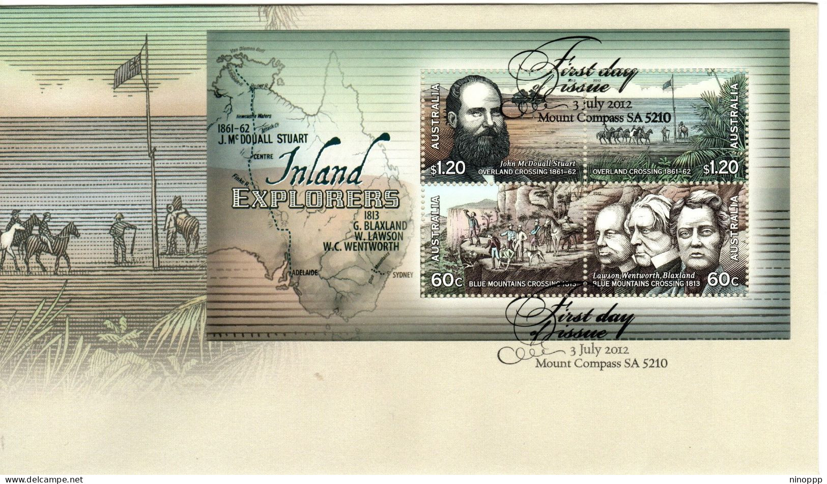 Australia 2012 Inland Explores Miniature Sheet,FDI - Postmark Collection