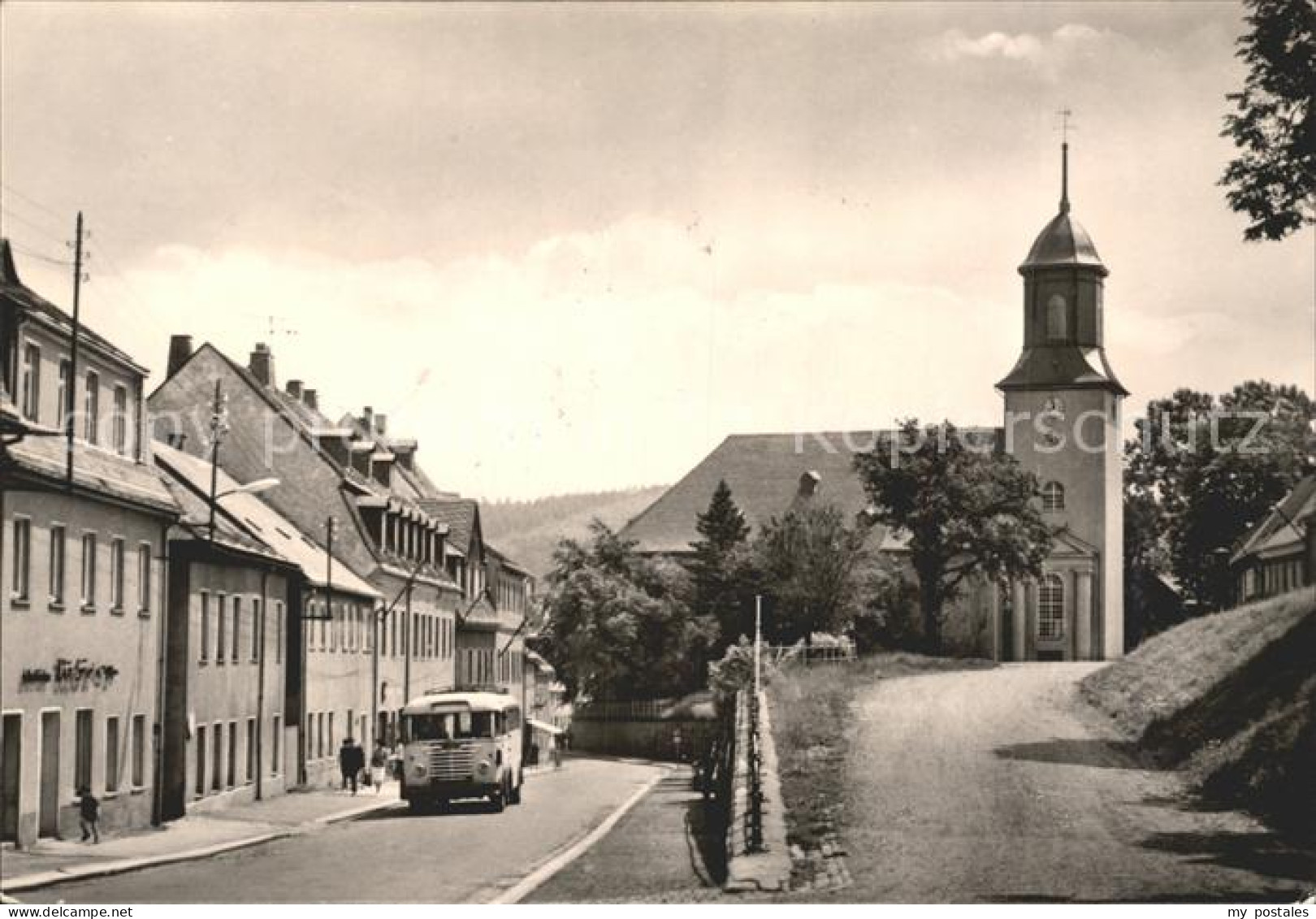 71954535 Gruenhain Erzgebirge Kirchenpartie Bus Beierfeld Erzgebirge - Gruenhain