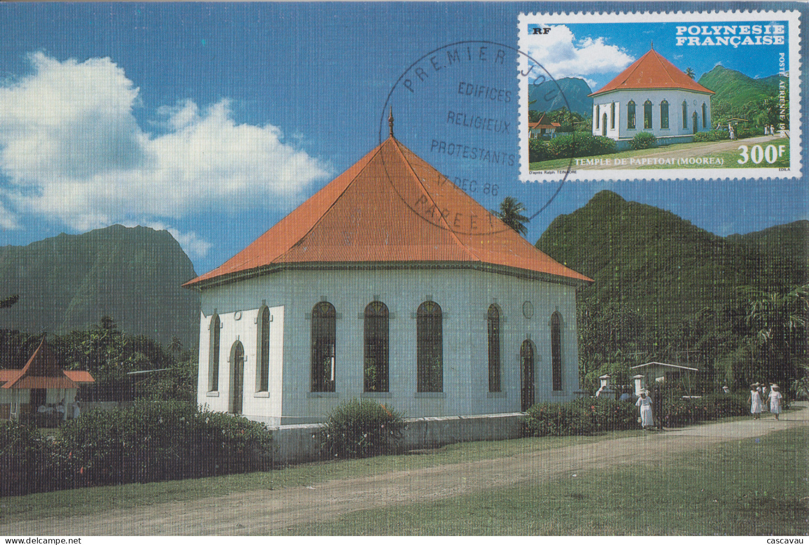 Carte  Maximum  1er  Jour   POLYNESIE     Edifice   Religieux   Protestant   :   Temple   De   PAPETOAI   1986 - Maximumkarten